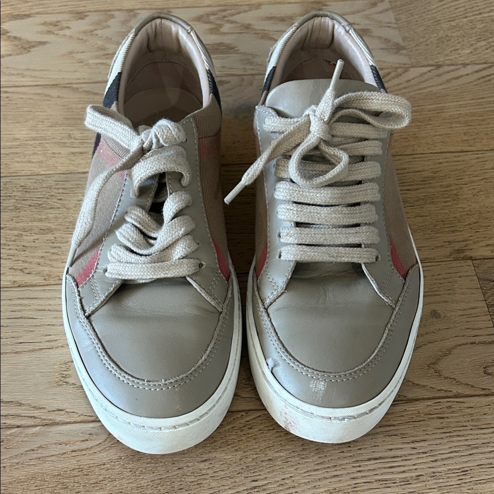Burberry Taupe and Coral Sneakers